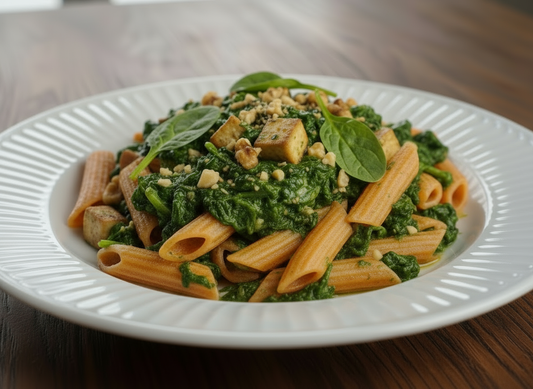 AminoPasta al Pesto di Spinaci e Noci con Tofu Croccante