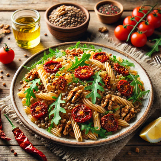Pasta AminoPasta con Pomodori Secchi, Noci e Rucola