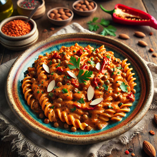 AminoPasta con Crema di Peperoni e Mandorle